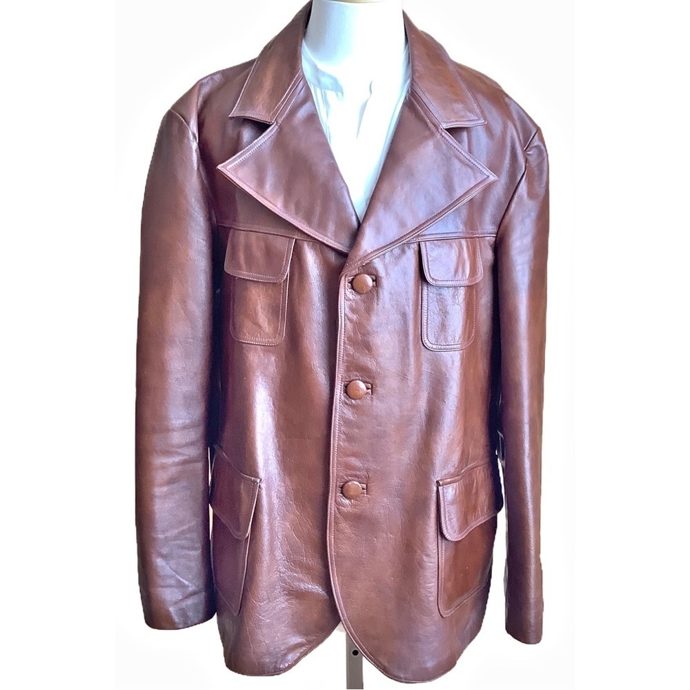VINTAGE 70's Brown Genuine Leather Blazer Size 48